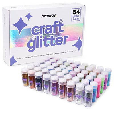 Hemway 54 Glitter Tube Craft Box Multi-Purpose Glitter for Arts and Crafts, DIY Scrapbooks, Epoxy Resin, Tumblers, Cosmetic Grade, Nail Design 54 x