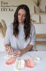 DIY Macrame Kit, Feather Dream Catcher Wall Hanging Kits for Teens & Adult Beginners, Craft Supplies for Boho Art Project-Macrame Cord, Gold Hoop, Aesthetic Creative