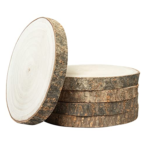 OBTANIM 5 Pcs Natural Wood Slices 6-7 Inch Large Unfinished Round Wooden Circles with Tree Bark for Table Centerpieces DIY Painting Crafts Wedding OBTANIM