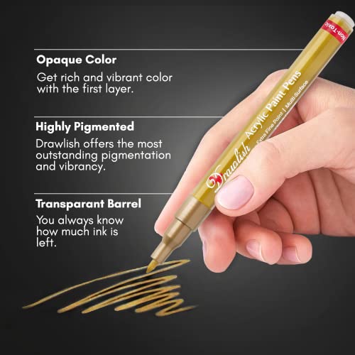 Acrylic Paint Pens - Permanent Markers 2 Gold Pens & 2 Silver Paint Marker Pens Set of 4 Acrylic Pens 0.7mm Extra Fine Tip - Ideal for Rock Painting, Drawlish