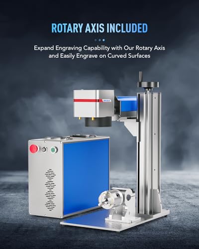 OMTech 50W Fiber Laser Engraver with LightBurn and Rotary Axis, Laser Engraving Machine with Red Dot Pointer, 7.9x7.9 Solid State Laser Marking OMTech