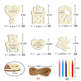 FOIMAS Valentine's Day Wooden Slices,36pcs Heart Cupid Unfinished Wood Cutout Slice Hanging Ornament with Jute Twine and Colored Pen for DIY Craft FOIMAS