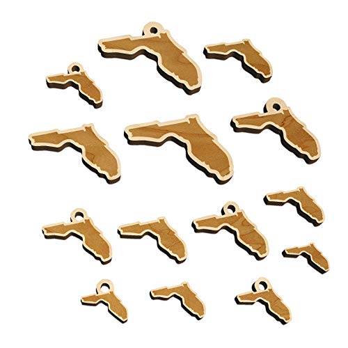 Florida State Silhouette Mini Wood Shape Charms Jewelry DIY Craft - Various Sizes (16pcs) - with Hole Sniggle Sloth