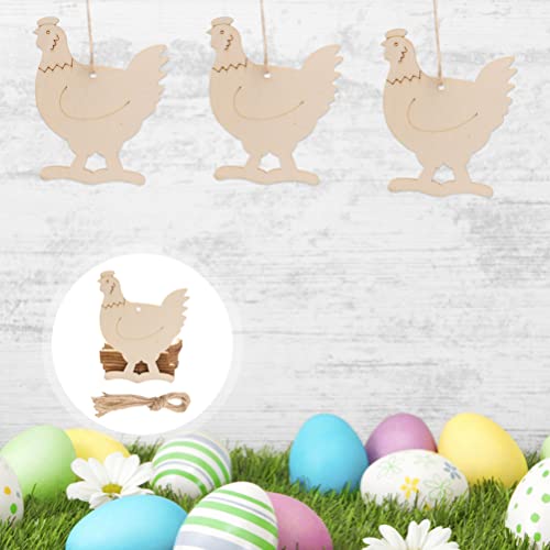 20 Sets Wooden Chicken Cutouts Slices Wooden Hanging Chicken Easter Ornaments Unfinished Hanging Hens Chips with Rope for DIY Painting Craft Easter BESTOYARD