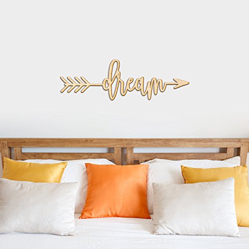 Dream Right Arrow Wood Sign Home Decor Wall Art Hanging Rustic Unfinished 12" x 4" Woodums