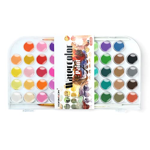 Transon 48-Color Watercolor Kit with 4pcs Paint Brush Set for Adults, Students, Beginners and Artists - WoodArtSupply