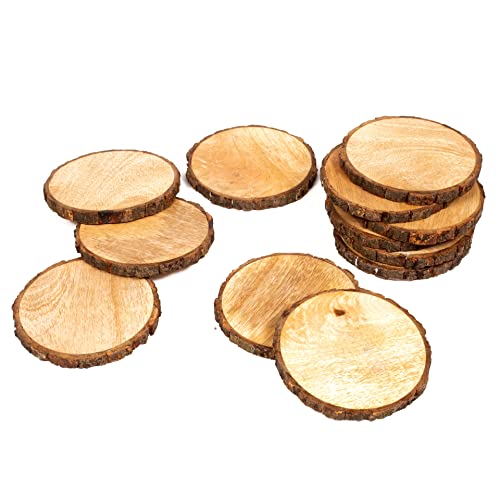Coaster Set of 12, Natural Wood Slices, Round Wood Discs Tree Bark Wooden Circles for DIY Crafting Coasters Arts Crafts Home Decorations Vintage