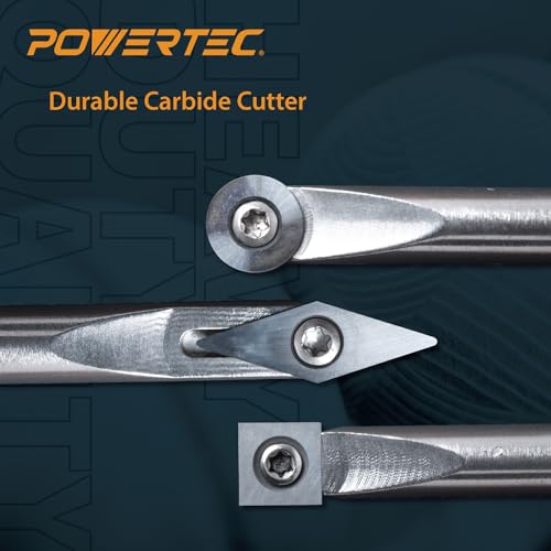 POWERTEC 71825 Carbide Tipped Woodturning Tool 3 Piece Set, Small/Medium Wood Lathe Turning Tools with Flat Edge Square, Round and Diamond, Wood POWERTEC