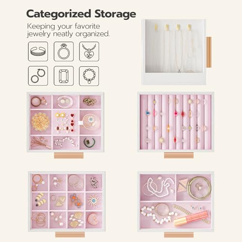 HOOBRO Jewelry Box for Women, Wooden Jewelry Organizer with Transparent Window, 4-Layer Jewelry Organizer Box, Jewelry Holder Organizer for Earrings, HOOBRO