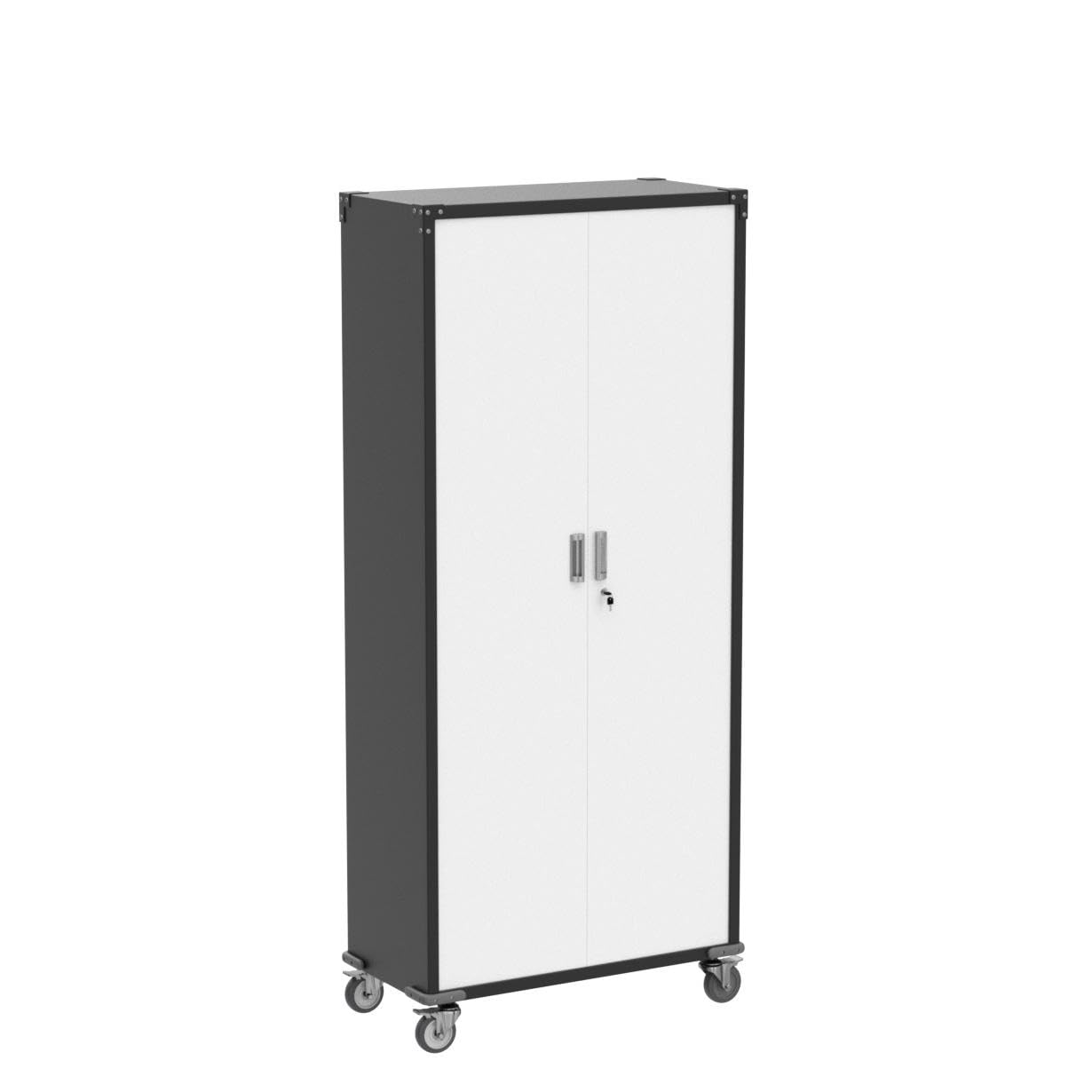 VINGLI 72'' Tall Garage Storage Cabinet, Metal Storage Cabinet with Wheels, Locking Doors and Adjustable Shelves (Black & Silver, 32''W x 16''D x