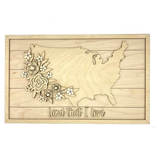 Floral USA Sign Wood Cut Out - WoodArtSupply