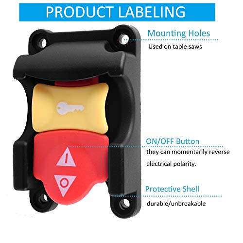 Table Saw Switch Replacement Compatible with Ryobi and Craftsman, Safety Power Tool Switch, Paddle On/Off Switch for Table Saw 125v - WoodArtSupply