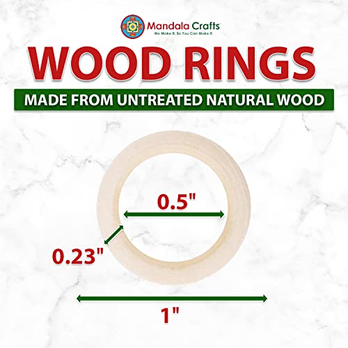 Mandala Crafts 100 25mm 1 Inch DIY Natural Wood Rings for Crafts - Macrame Wooden Rings - Unfinished Wood Rings for Macrame Rings Knitting Jewelry Mandala Crafts