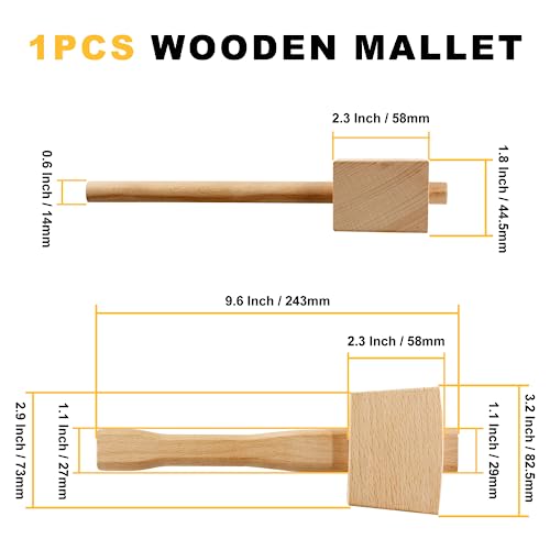 Hordion 1Pcs 9.6 Inch Wooden Mallet Hammer Wood, Ice Hammer Wood Heavy Duty, Beech Mallet Woodworking Carving, Solid Beechwood Hand Tool for Hordion