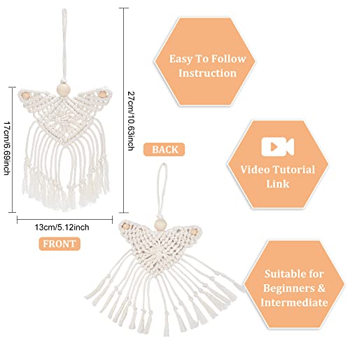 ORIGACH 3 Sets DIY Macrame Angel Kit, Boho Macrame Angel Wall Hanging Ornament, Angel with Heart Shaped Wings Macrame DIY Kit Tutorial for Adults - WoodArtSupply