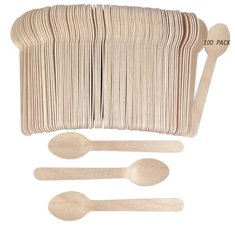 Disposable Wooden Spoons -Packe of 100, 6.3 Inch Biodegradable Compostable Spoons - Natural Wooden Utensils for Birthday Party, Camping, Picnic, BBQ, EZYoutdoor