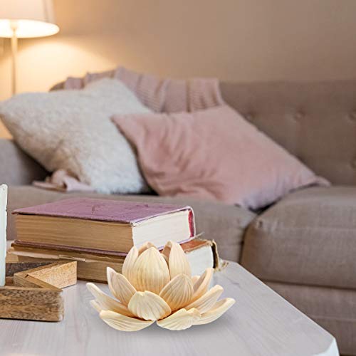 VOSAREA Wood Lotus Flower Figurine Ornament Unfinished Wooden Wall Sculpture Cake Topper Desktop Adornment for DIY Craft Indoor Home Tabletop Decor VOSAREA