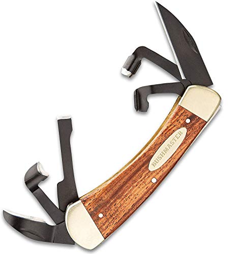 Bushmaster Classic Whittler's Pocket Knife - Carbon Steel Blades, Wooden Handle Scales, Nickel Silver Bolsters - Closed Length 4 1/4" - WoodArtSupply