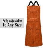 Leather Welding Work Apron,Woodworking Shop Apron,Heat Resistant & Flame Resistant Bib Apron, Flame Retardant Heavy Duty BBQ Apron, Adjustable Fit LeaSeek