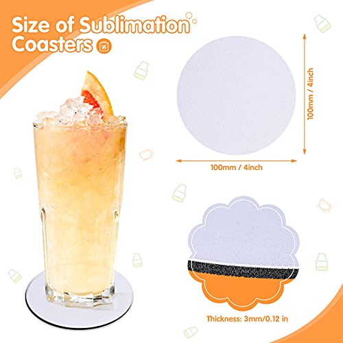 Round Sublimation Blank Coasters, Circle Cup Mat, Heat Transfer Rubber Coaster, Heat Press Cup Coaster, 4 Inches (16 Pieces)