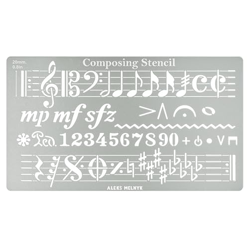Aleks Melnyk No.424 Metal Stencil, Song Writer's Composing Template for Music Notes, 1 PC, Large Symbols, Bullet Journaling, Bookmark, Engraving Aleks Melnyk