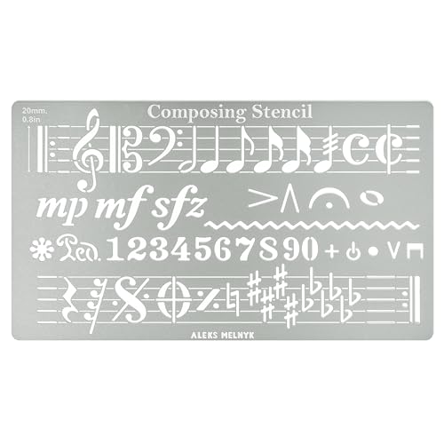 Aleks Melnyk No.424 Metal Stencil, Song Writer's Composing Template for Music Notes, 1 PC, Large Symbols, Bullet Journaling, Bookmark, Engraving - WoodArtSupply