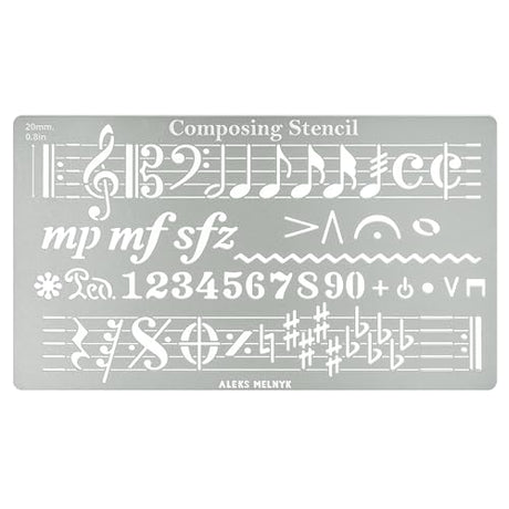 Aleks Melnyk No.424 Metal Stencil, Song Writer's Composing Template for Music Notes, 1 PC, Large Symbols, Bullet Journaling, Bookmark, Engraving Aleks Melnyk