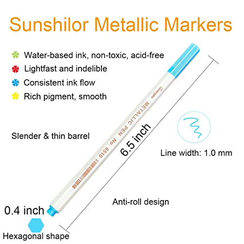 Sunshilor Metallic Markers Fine Point Metallic Marker Pens for Black Paper, Art Rock Painting, Easter Egg, Halloween Pumpkin, Card Making, Metal, - WoodArtSupply