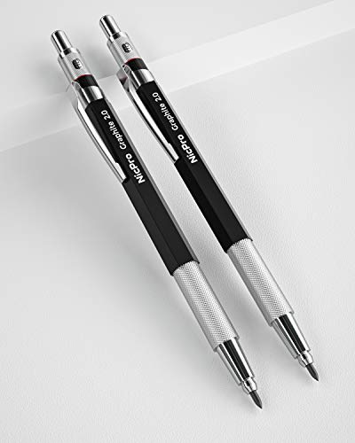 Nicpro 2mm Metal Mechanical Pencil Set, 2PCS Lead Holder 2.0 mm Marker Artist Carpenter Pencils with 120 Graphite Lead Refill (HB 2H 4H 2B 4B & Nicpro