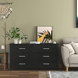 IKENO 6 Drawer Double Dresser, Industrial Wood Dresser for Bedroom, Storage Cabinet with Sturdy Steel Frame IKENO