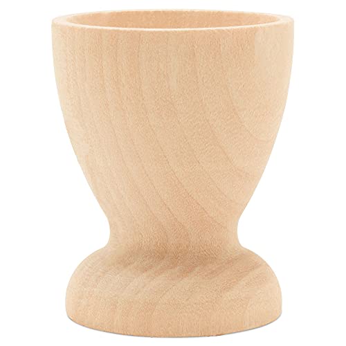 Wooden Egg Holder 2-1/8 inch, Pack of 6 Egg Cups Wooden & 6  2-1/2 inch Flat Bottom Eggs in a Cup, Wood Egg Unfinished, by Woodpeckers - WoodArtSupply