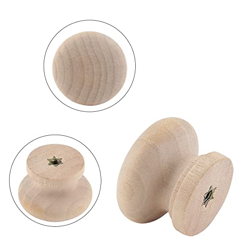 Uenhoy 30 Pcs Round Wooden Cabinet Knobs 1-1/8" (28mm) Unfinished Wooden Pulls Knobs Mushroom Shape Wood Knobs for Cabinet Dresser Drawer - WoodArtSupply