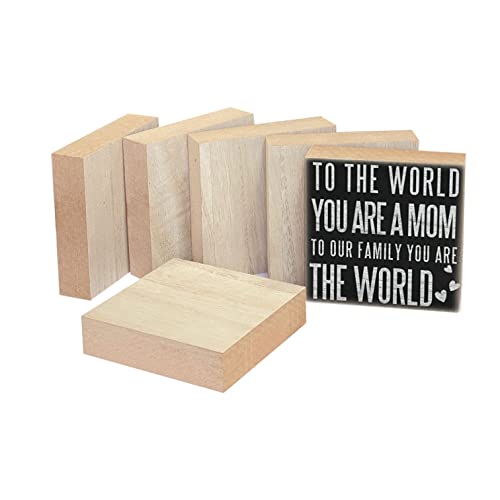 6 Pack Thick Wooden Blocks Unfinished MDF Wood Squares for Crafts Memorial Sign(4x4x1 in) - WoodArtSupply