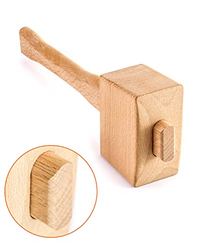 QWORK Wooden Mallet, 9.5" Manual Ice Hammer Mallet Beech Solid Carpenter Wood Hammer Woodworking Hand Tool QWORK