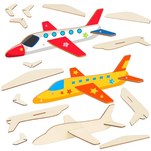 Fennoral 12 Pack Wooden Airplane Craft for Kids Make Your Own 3D Airplane kit for Boys Girls DIY Paint Wood Planes for School Art Activity Birthday Chirstmas Gifts