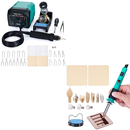 YIHUA 939-II Wood Burning Kit Station (Green) bundle with YIHUA 930-IV Pyrography Pen Temperature Adjustable with 20 Wire Nibs, 10 Solid Points, YIHUA