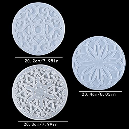 Large Coaster Molds, 3 PCS Silicone Molds for Resin Casting, Mandala Coaster Resin Molds Set, Round Coaster Epoxy Molds for Making Carved Hollow Cups ZMCHE