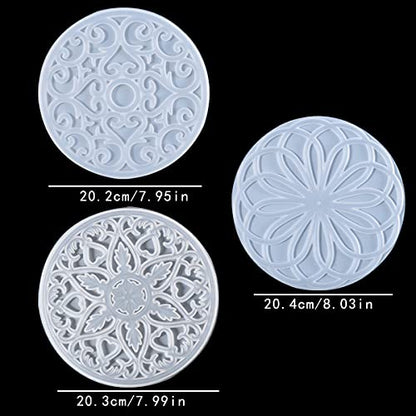 Large Coaster Molds, 3 PCS Silicone Molds for Resin Casting, Mandala Coaster Resin Molds Set, Round Coaster Epoxy Molds for Making Carved Hollow Cups - WoodArtSupply