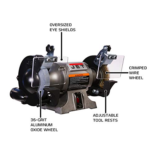JET 6-Inch Bench Grinder with Wire Wheel, 1/2 HP, 3450 RPM, 115V (JBG-6W) Jet