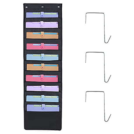 HAOHAN 10 Pockets Over Door Hanging Wall File Organizer, Oxford Cloth Storage Pocket Chart for Magazines, Pens, File Folders in Office and School HAOHAN