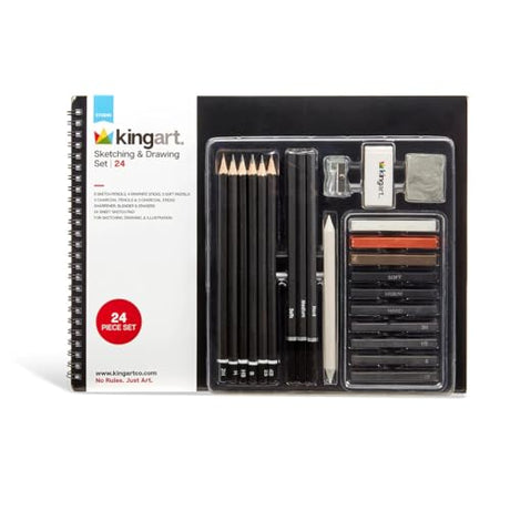 KINGART Studio Sketching & Drawing Set, Sketchbook & Pencil Set, Set of 24 KINGART