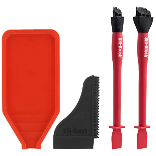 Sili The Complete Silicone Glue Kit - Wood Glue Up 4-Piece Kit – 2 Pack of Silicone Brushes, 1 Tray, 1 Comb – Woodworking, Arts, Crafts and White - WoodArtSupply