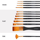 COLOUR BLOCK 12PC Acrylic Paint Brushes Set with Leather Case, Mixed Media Brush Set, Watercolor, Fabric Paint, Rock Painting Art Supplies in Easy COLOUR BLOCK