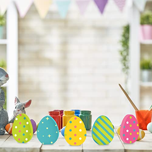 Whaline 8Pcs Easter Egg Wooden Cutouts Unfinished Easter Egg Shaped Table Wooden Signs Craft Easter Egg Wood Slice Ornament for Easter Spring Home Whaline