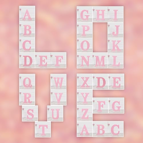 WOODOUNAI 4 Inch Pink Wood Letters Unfinished Wood Letters for Wall Decor Decorative Standing Letters Slices Sign Board Decoration for Craft Home woodounai
