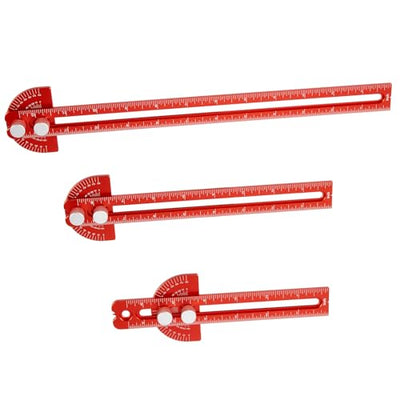 Woodworking Ruler, TOURACE 3Pcs Precision Pocket Ruler Metal Slide Rule Woodworking Tools T Square Metric/Inch Portable Rulers with Protractor Angle