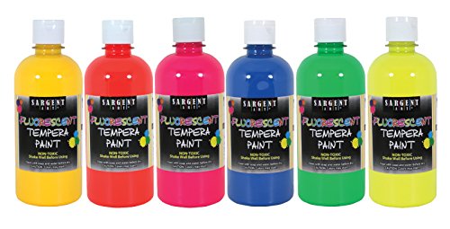 Sargent Art Fluorescent Tempera Paint Set, 16 ounce x 6 Pack, Classic Colors, Non-Toxic