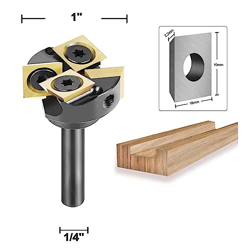 SpeTool Spoilboard Surfacing Router Bit Carbide Insert with ATS Coated 1 inch Cutting Diameter 1/4 Shank Diameter 2+2 Router Planner SpeTool