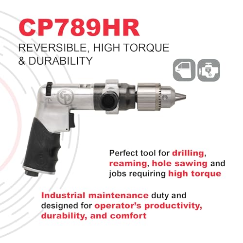 Chicago Pneumatic CP789HR - Air Power Drill, General Maintenance, 1/2 In.(13mm), Reversible, Keyed Chuck, Aluminum Housing, Pistol Handle, 0.43 Chicago Pneumatic