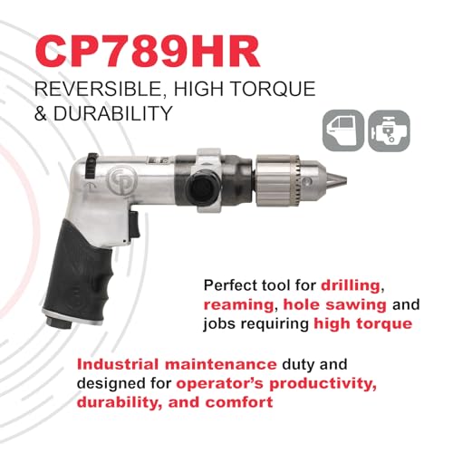 Chicago Pneumatic CP789HR - Air Power Drill, General Maintenance, 1/2 In.(13mm), Reversible, Keyed Chuck, Aluminum Housing, Pistol Handle, 0.43 - WoodArtSupply